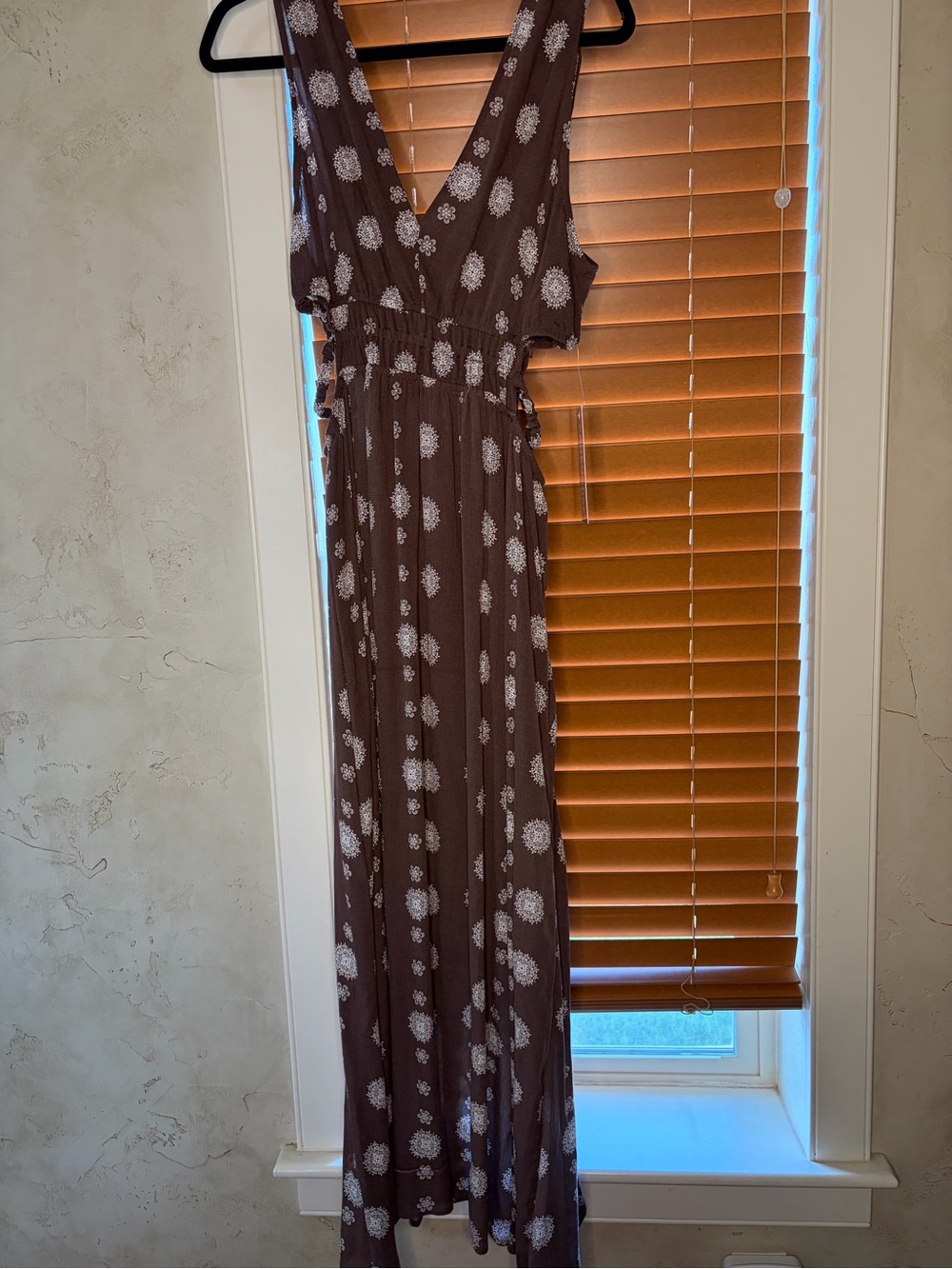 Boho Brown Floral V-Neck Maxi Dress with Side Cut-outs